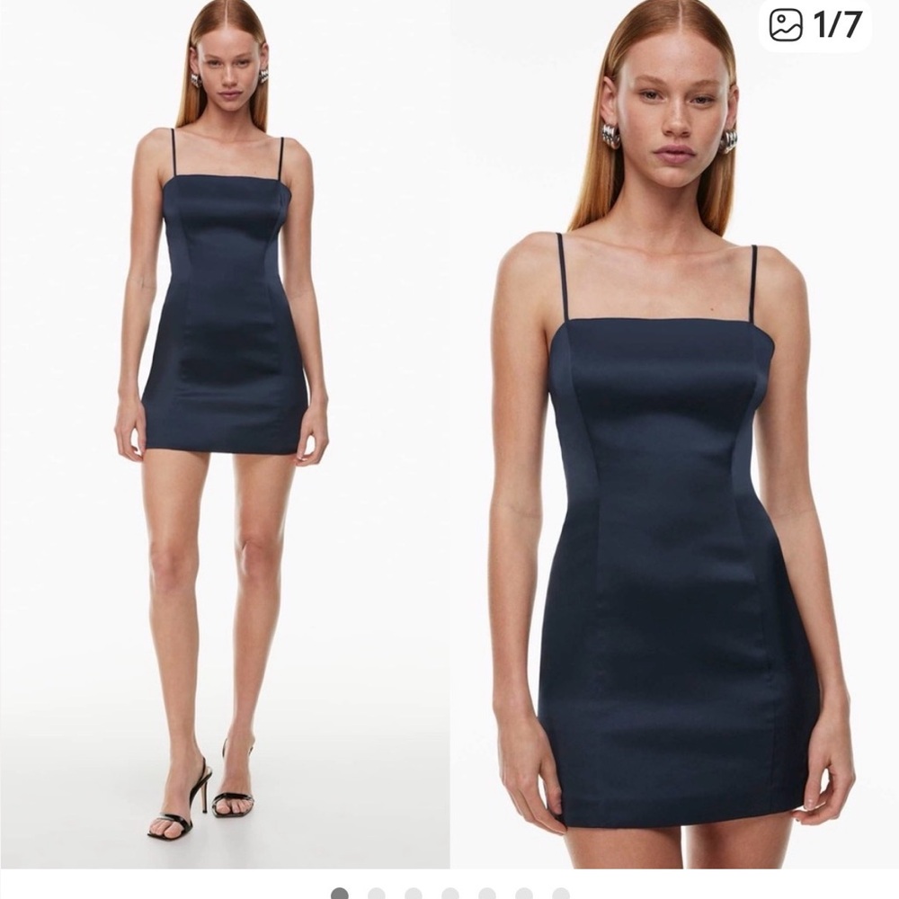 Aritzia Sunday Best Navy Satin Slip Dress size 0